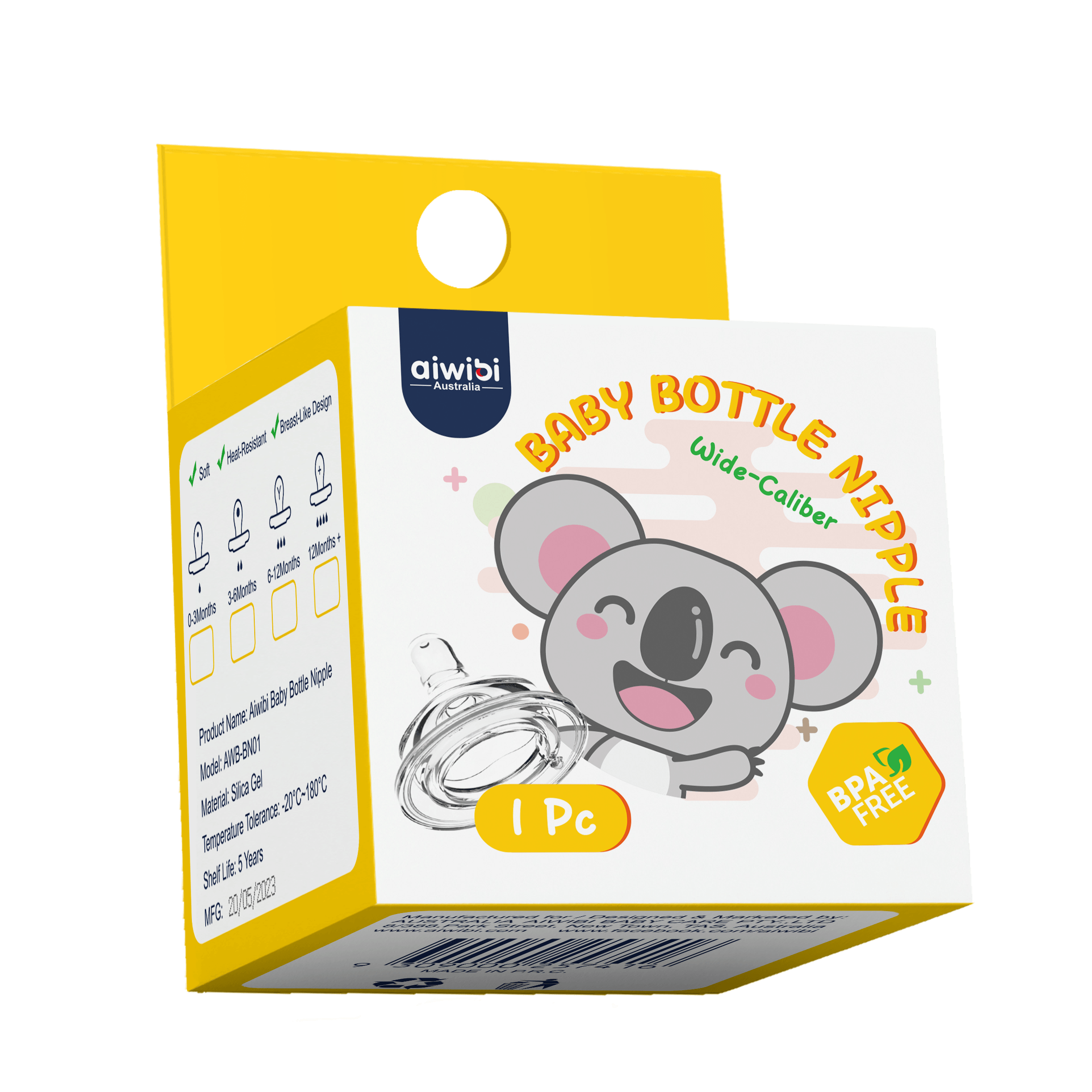 Aiwibi Bottle Nipple size M, suitable for babies aged 3 to 6 months.